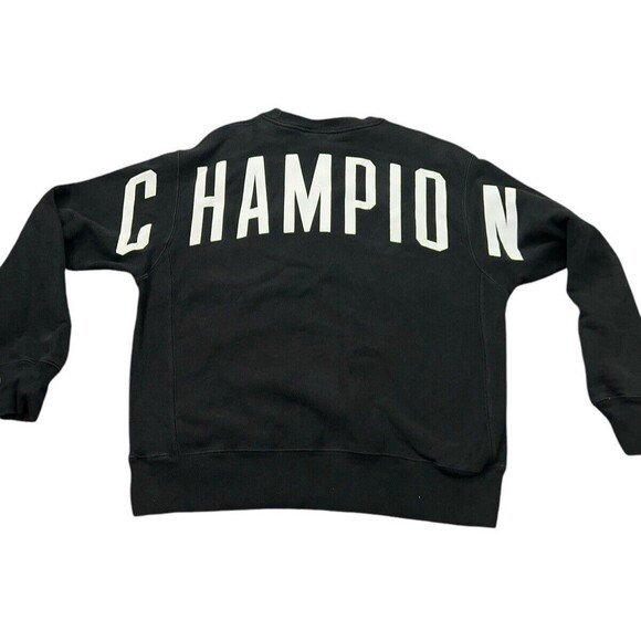 Champion Reverse Weave Sweatshirt Mens Large Black Spellout - Picture 1 of 9